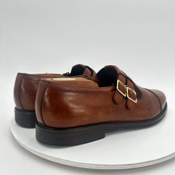 Fratelli Footwear Men Size 8.5M Brown Leather Cap Toe Double Buckle Dress Shoes - Picture 5 of 14